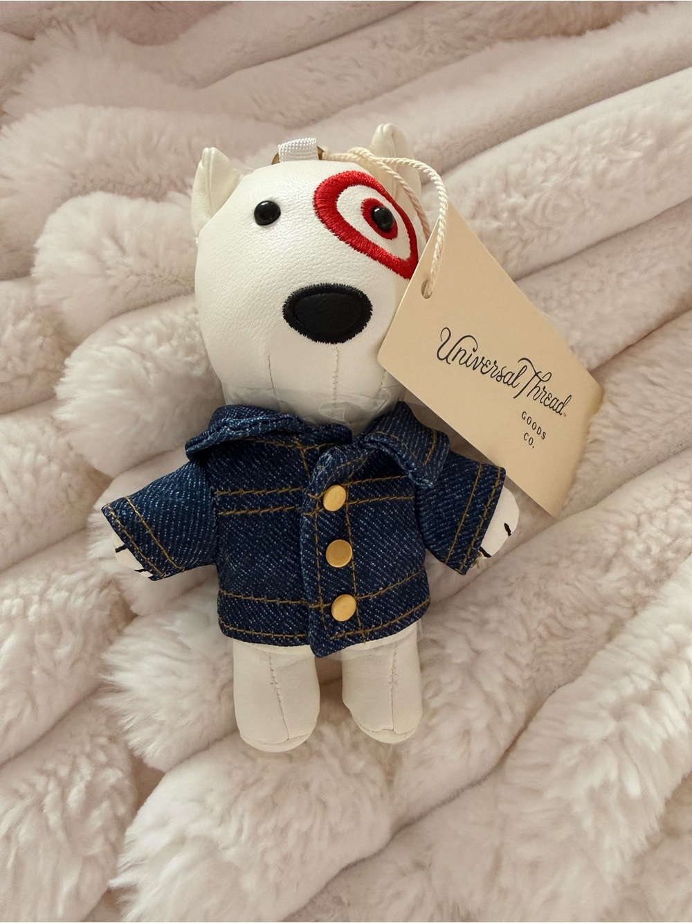 Universal Thread White Plush Mascot with Blue Denim Jacket